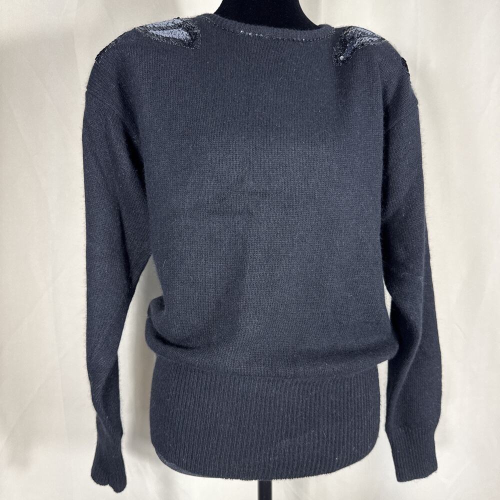 Vintage Interim Sweater L Black Lambswool Angora Sequin Beaded 80s Glam Festive